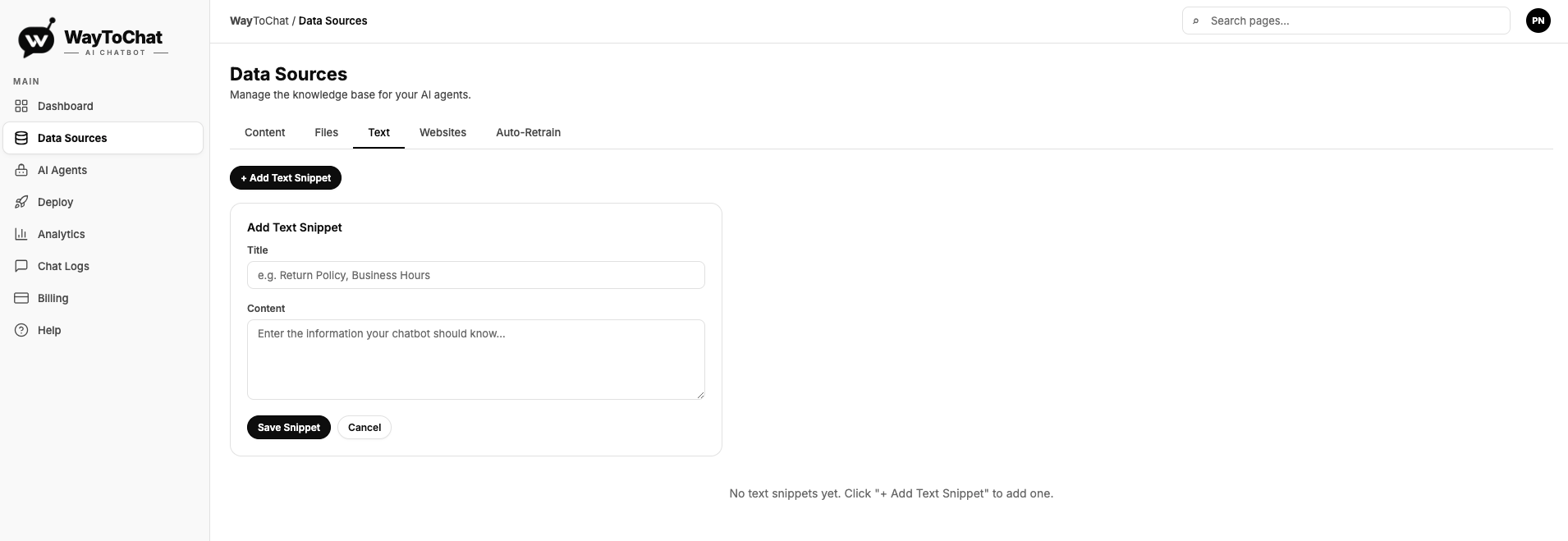 Custom instructions field